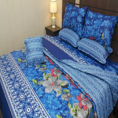 Demure 7 Pcs Blue Bed Sheet Set With Filled Comforter