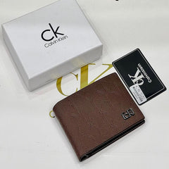 Designer CK Leather Bifold Wallet Textured Brown