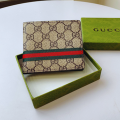 Designer Gucci Leather Bifold Men Wallet Striped Beige