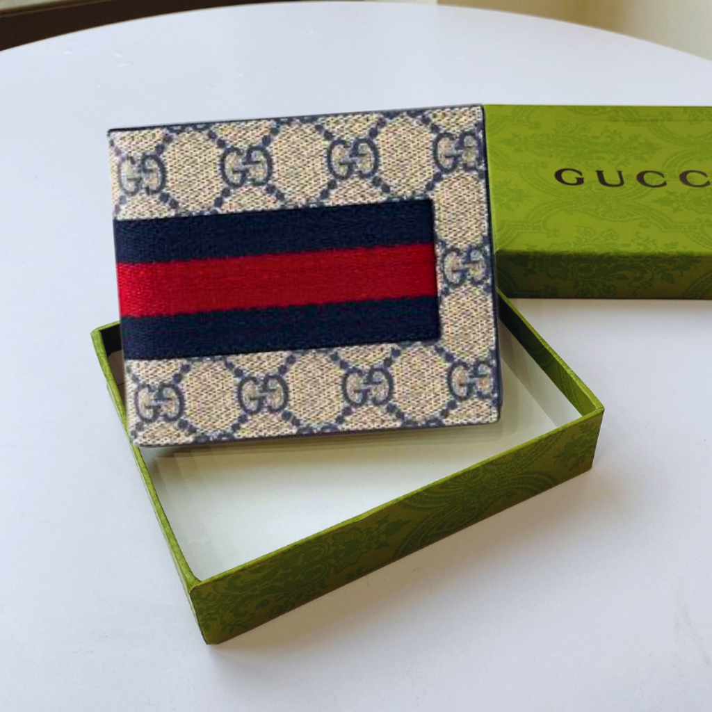 Designer Gucci Leather Bifold Men Wallet Striped Blue