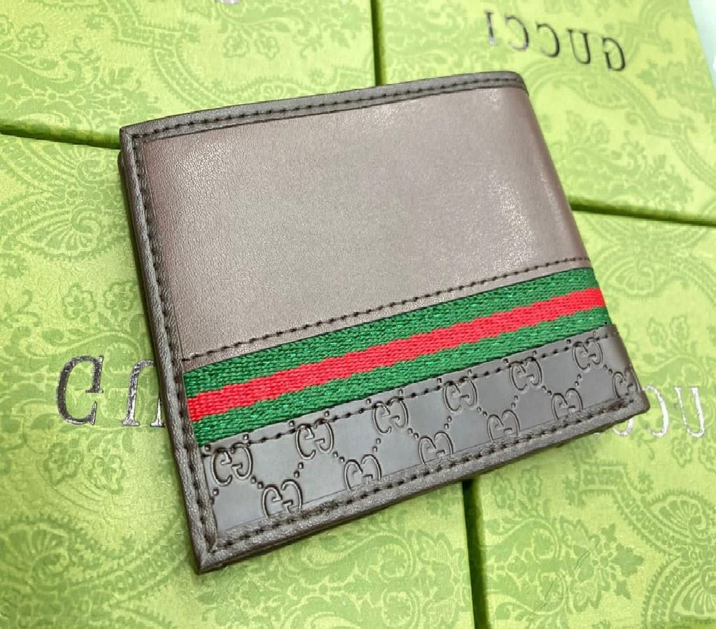 Designer Gucci Leather Bifold Men Wallet Striped Brown