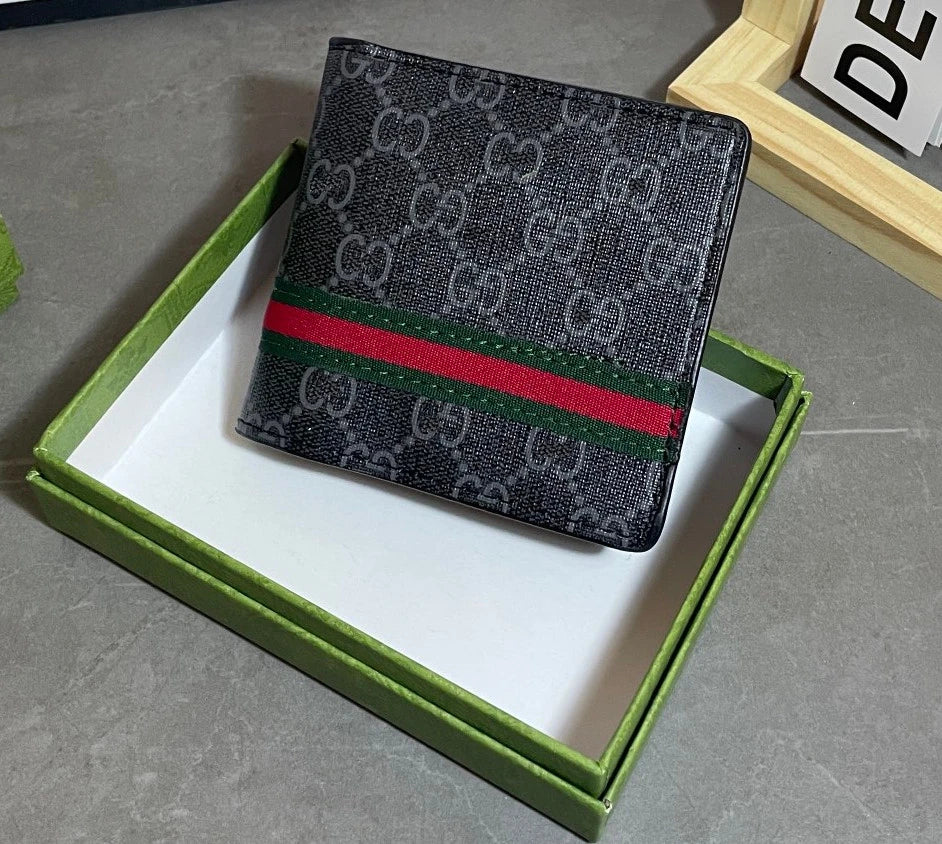 Designer Gucci Leather Bifold Men Wallet Striped Grey