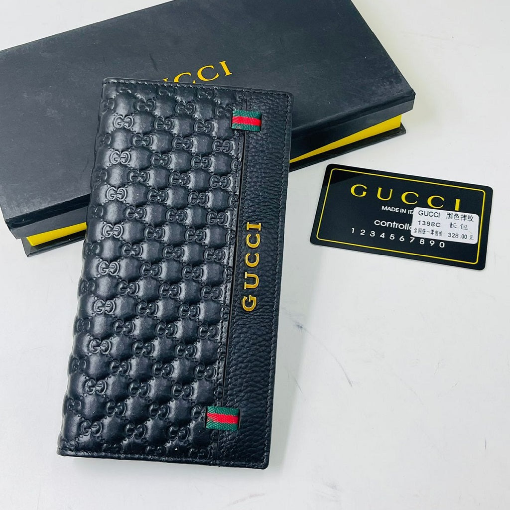 Designer Gucci Leather Men Long Wallet Textured Black