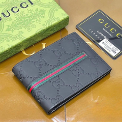 Designer Gucci Leather Men Wallet Striped Black ( Made in Italy)