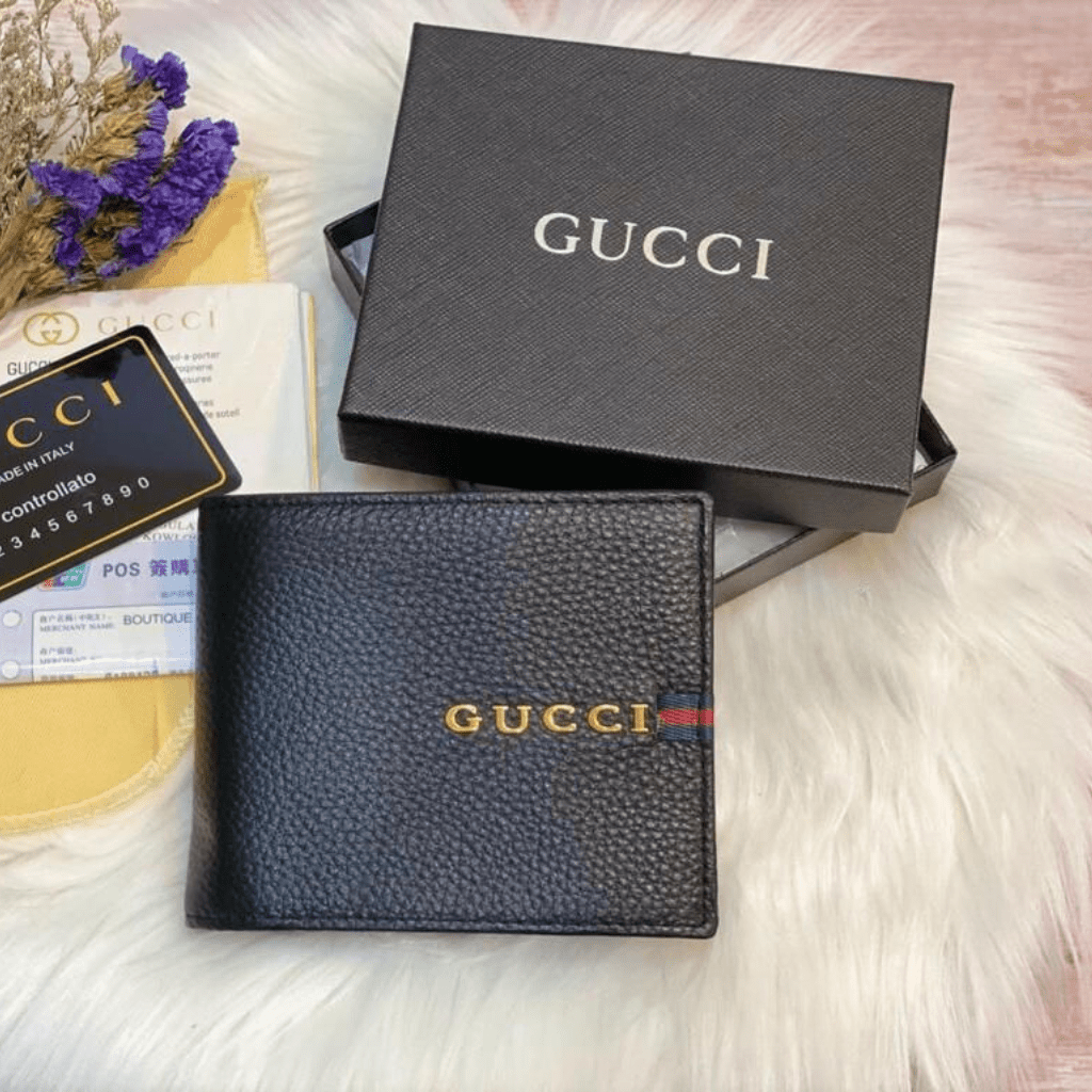 Designer Gucci Leather Men Wallet Textured Black (Made in Italy)