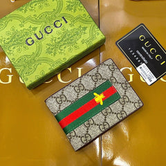 Designer Gucci Leather Striped Bifold Men Wallet Green