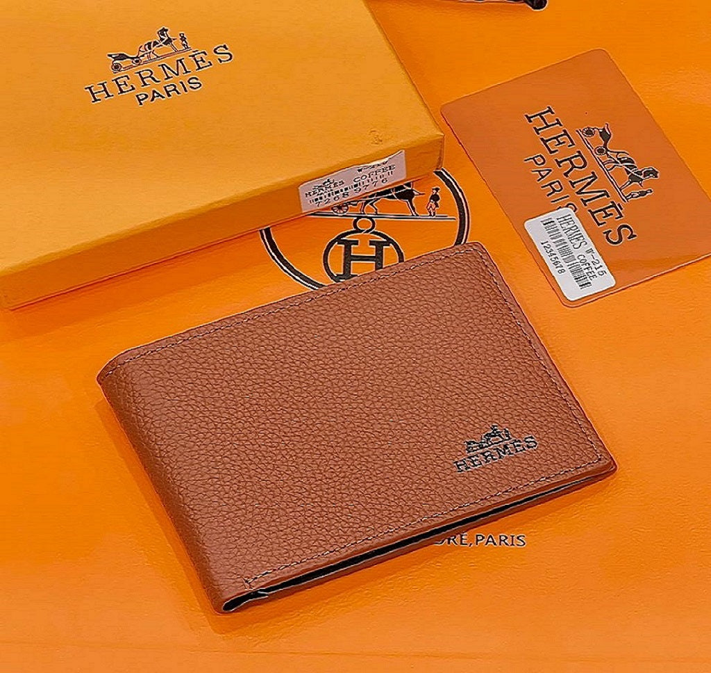 Designer Hermes Leather Bifold Men Wallet Brown