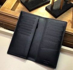 Designer LV Leather Men Long Wallet Black