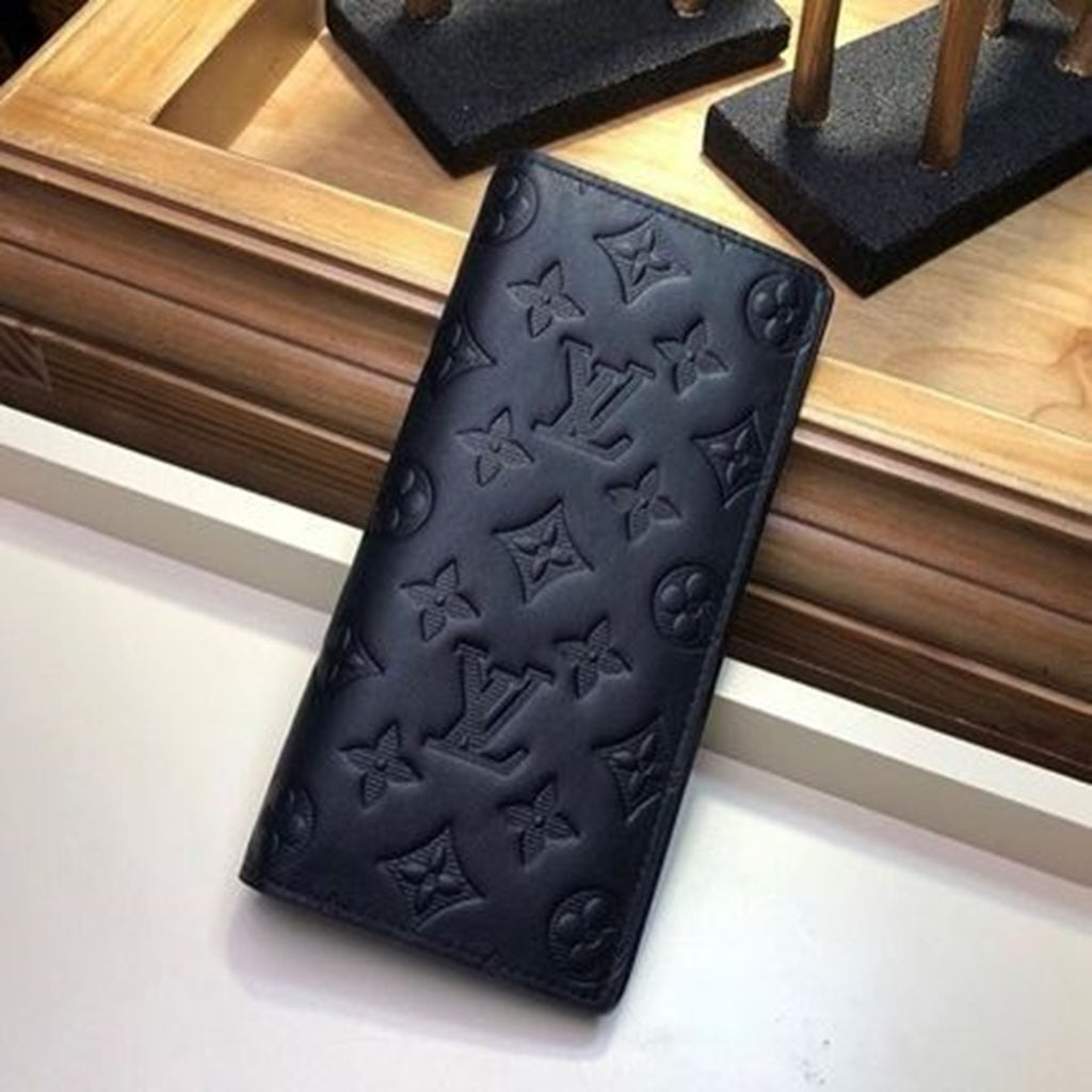 Designer LV Leather Men Long Wallet Black ( Made in Italy )