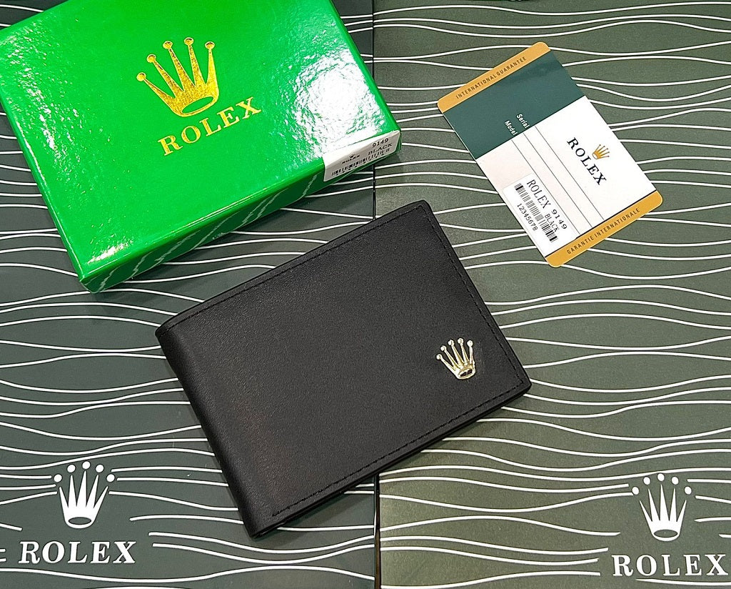 Designer Rolex Leather Bifold Men Wallet Black