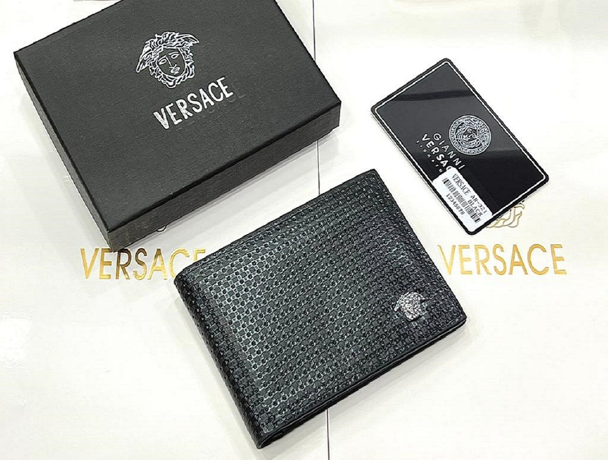 Designer Versace Leather Bifold Men Wallet Black (Copy)