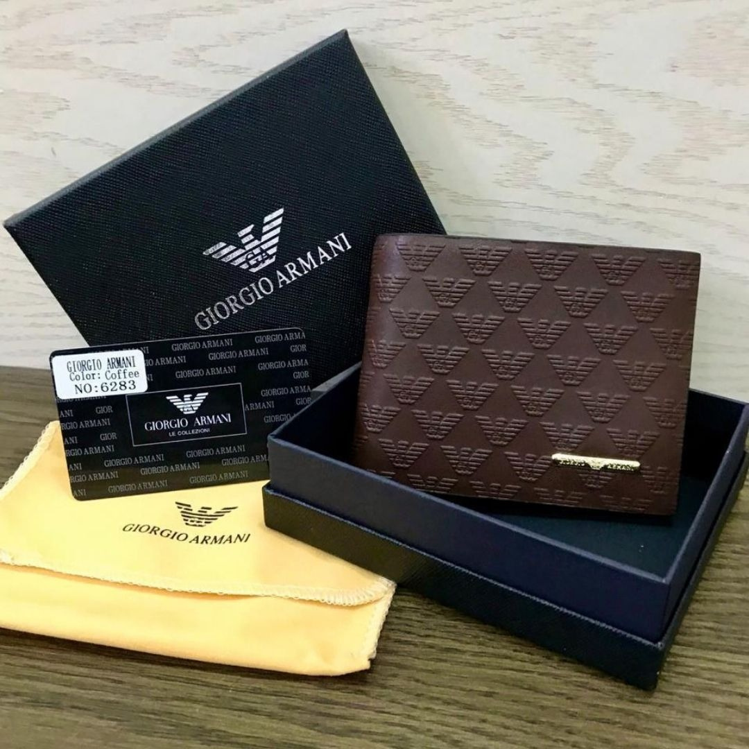 Designer Armani Leather Bifold Men Wallet Brown ( Made in Italy )