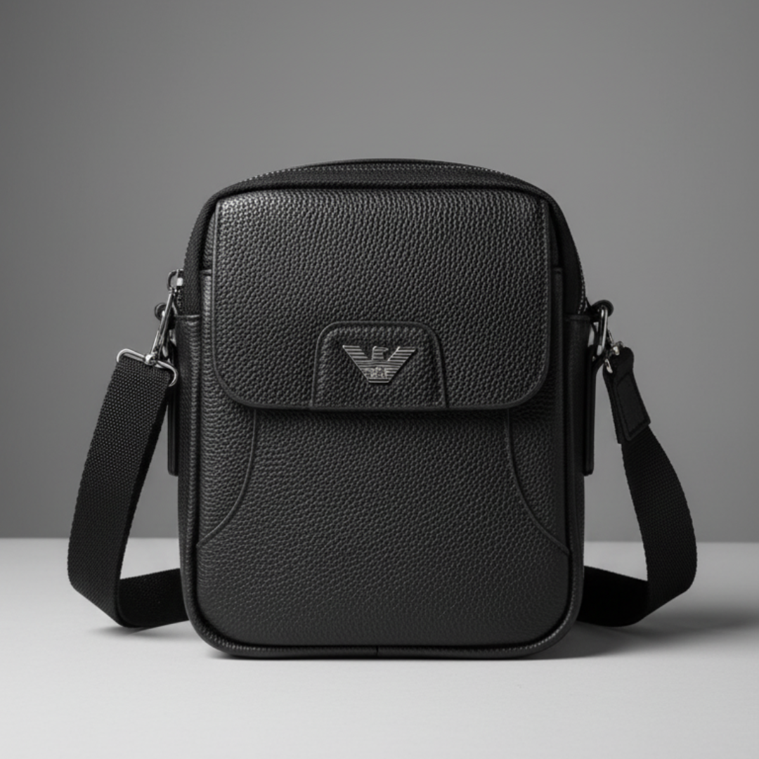 Designer Armani Leather Crossbody Bag Black ( Made in Italy )