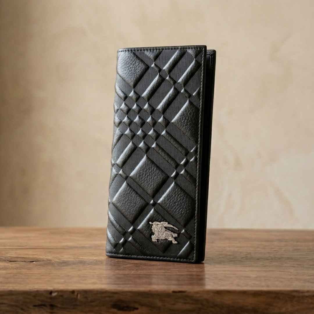 Designer Burberry Leather Long Wallet Black