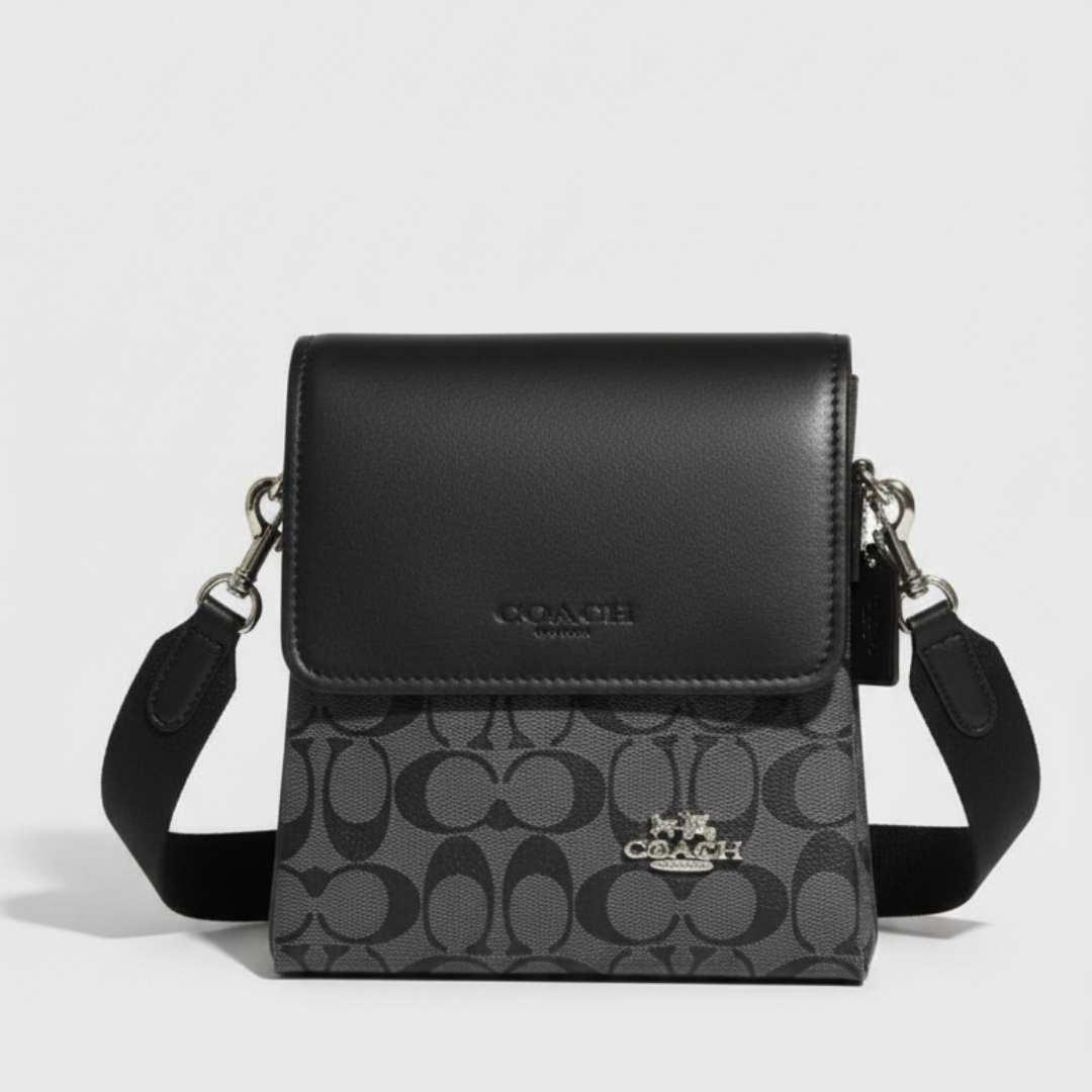 Designer Coach Leather Crossbody Bag Black ( Made in Italy )