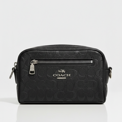 Designer Coach Leather Toiletry Pouch Black ( Made In Italy )