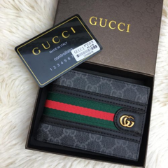 Designer Gucci Leather Bifold Men Wallet Black ( Made in Italy )