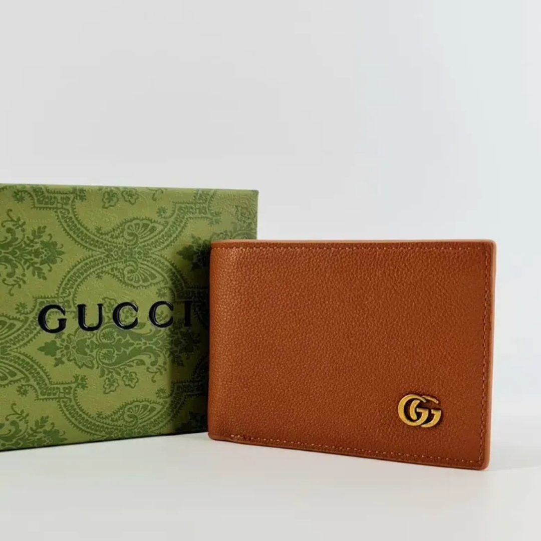 Designer Gucci Leather Bifold Men Wallet Brown ( Made in Italy )