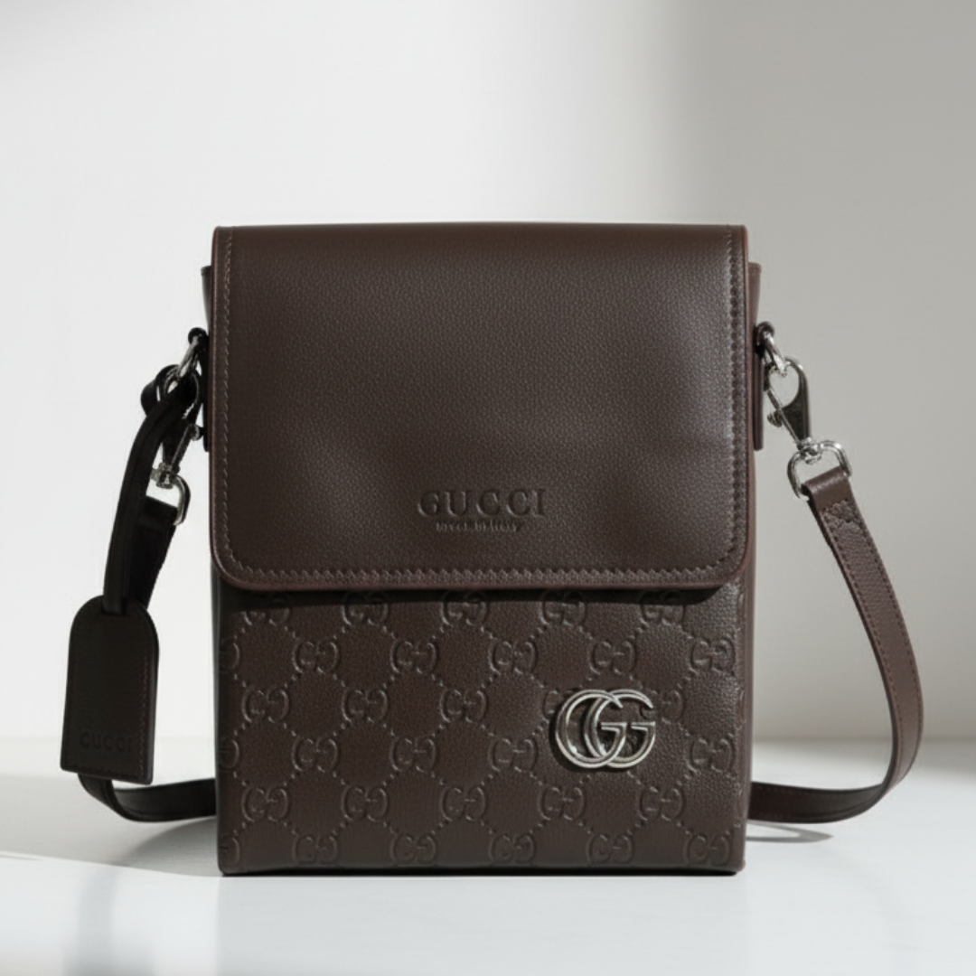 Designer Gucci Leather Crossbody Bag Brown ( Made in Italy )