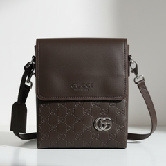 Designer Gucci Leather Crossbody Bag Brown ( Made in Italy )