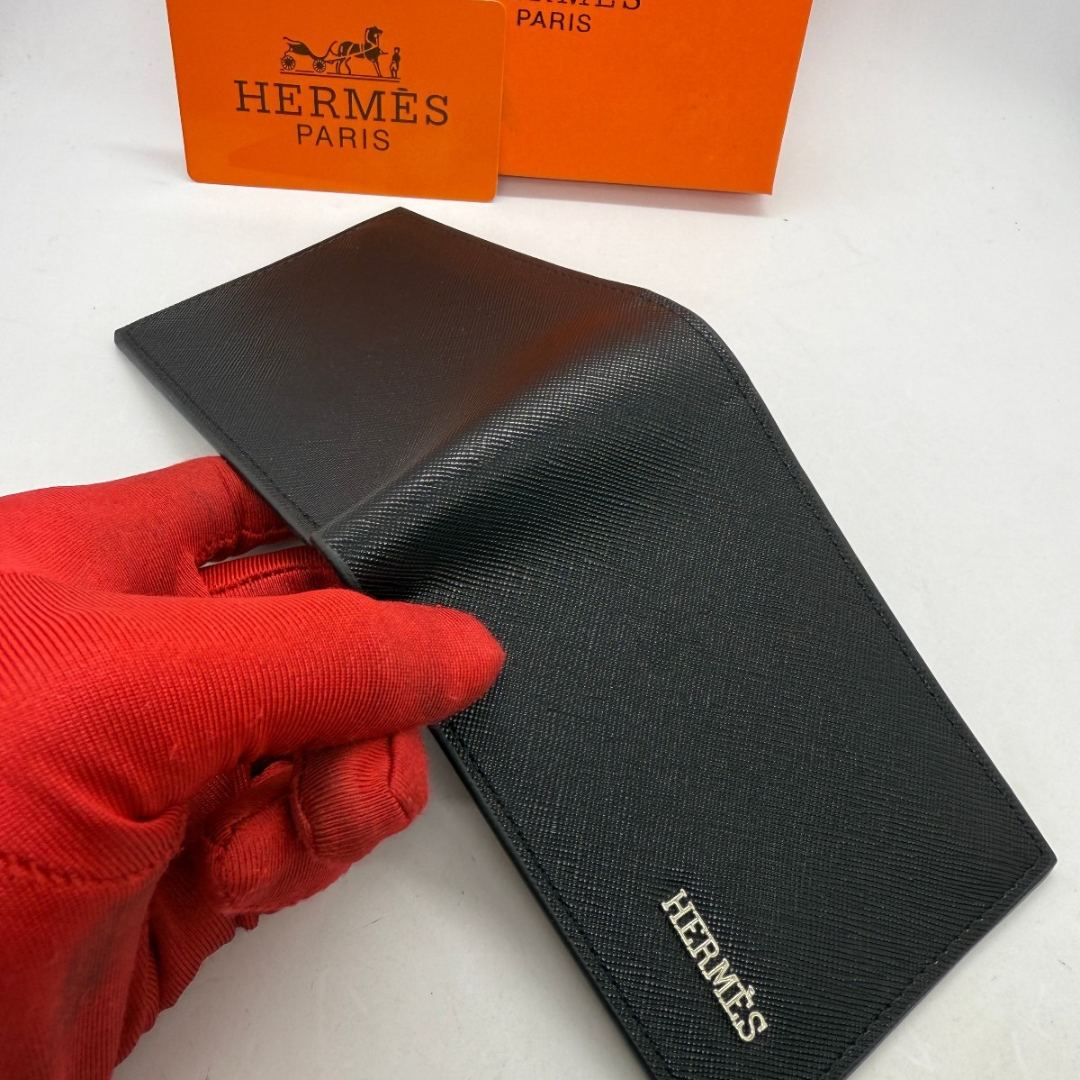 Designer Hermes Leather Bifold Men Wallet Black ( Made in Italy )