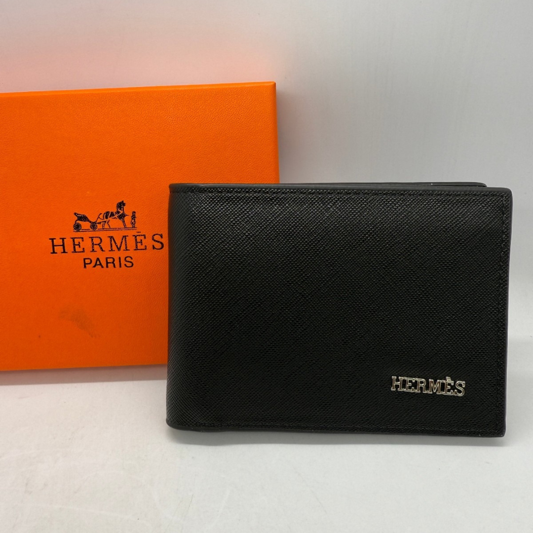 Designer Hermes Leather Bifold Men Wallet Black ( Made in Italy )