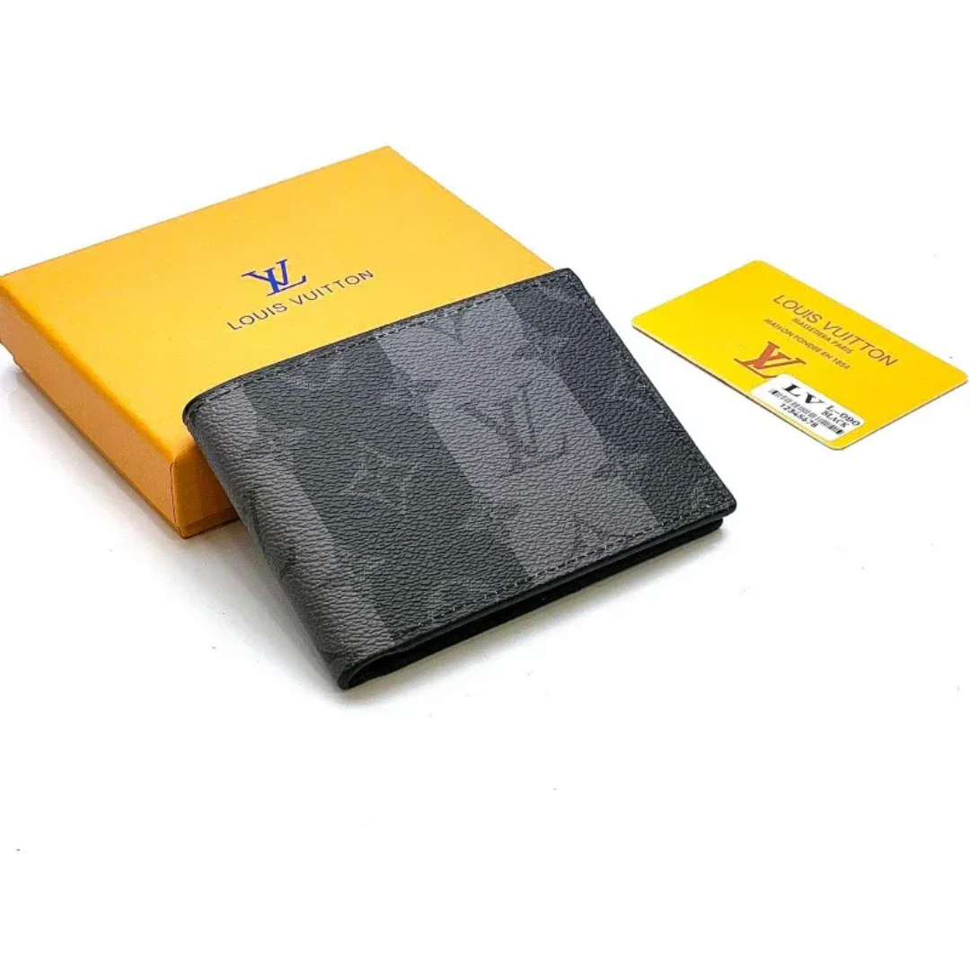 Designer LV Leather Bifold Men Wallet Black ( Made in Italy )