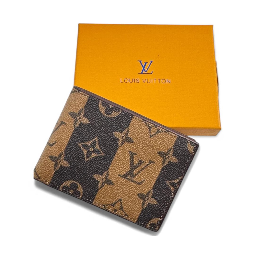 Designer LV Leather Bifold Men Wallet Brown ( Made in Italy )