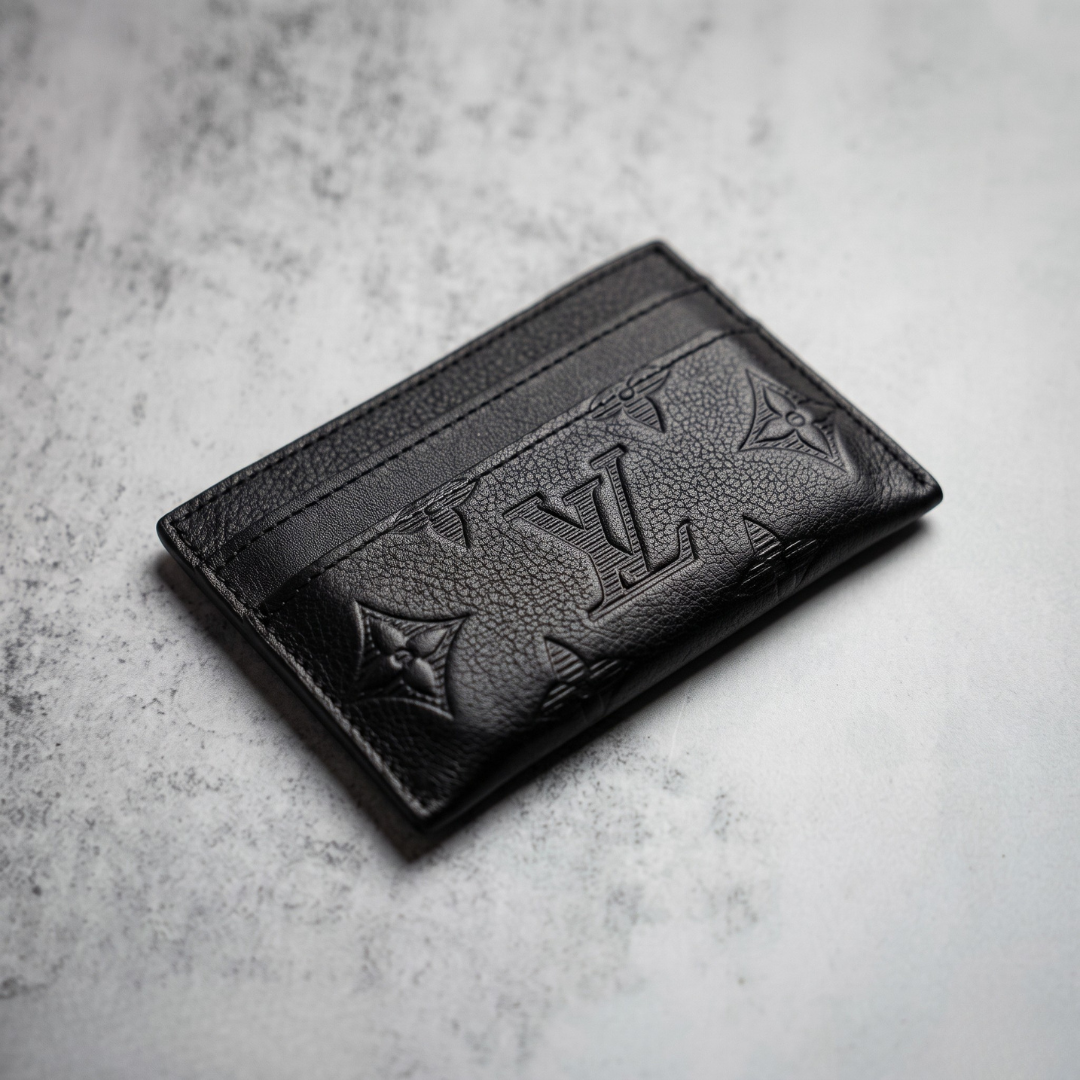 Designer LV Leather Card Holder Black ( Made in Italy)
