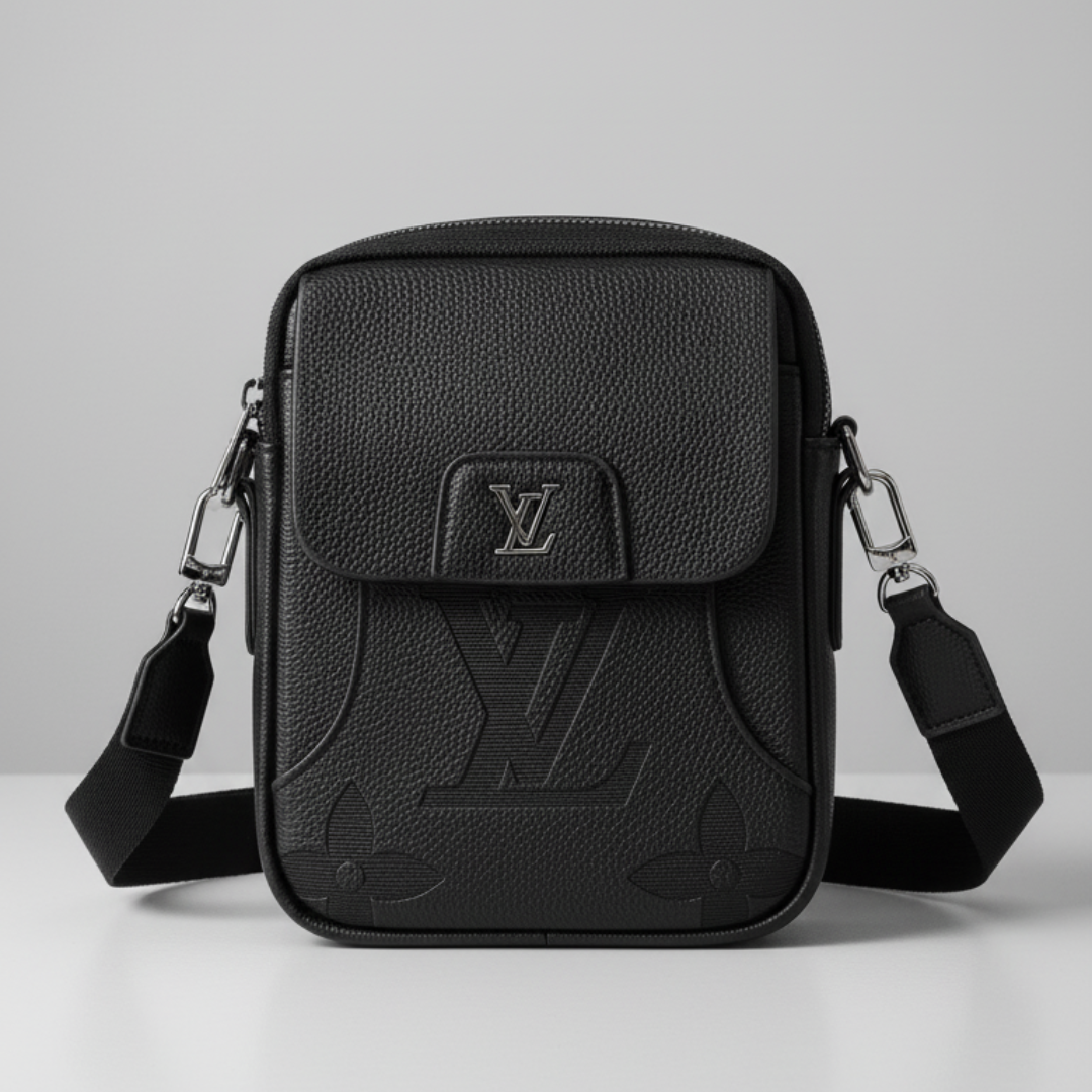 Designer LV Leather Crossbody Bag Black ( Made in Italy )