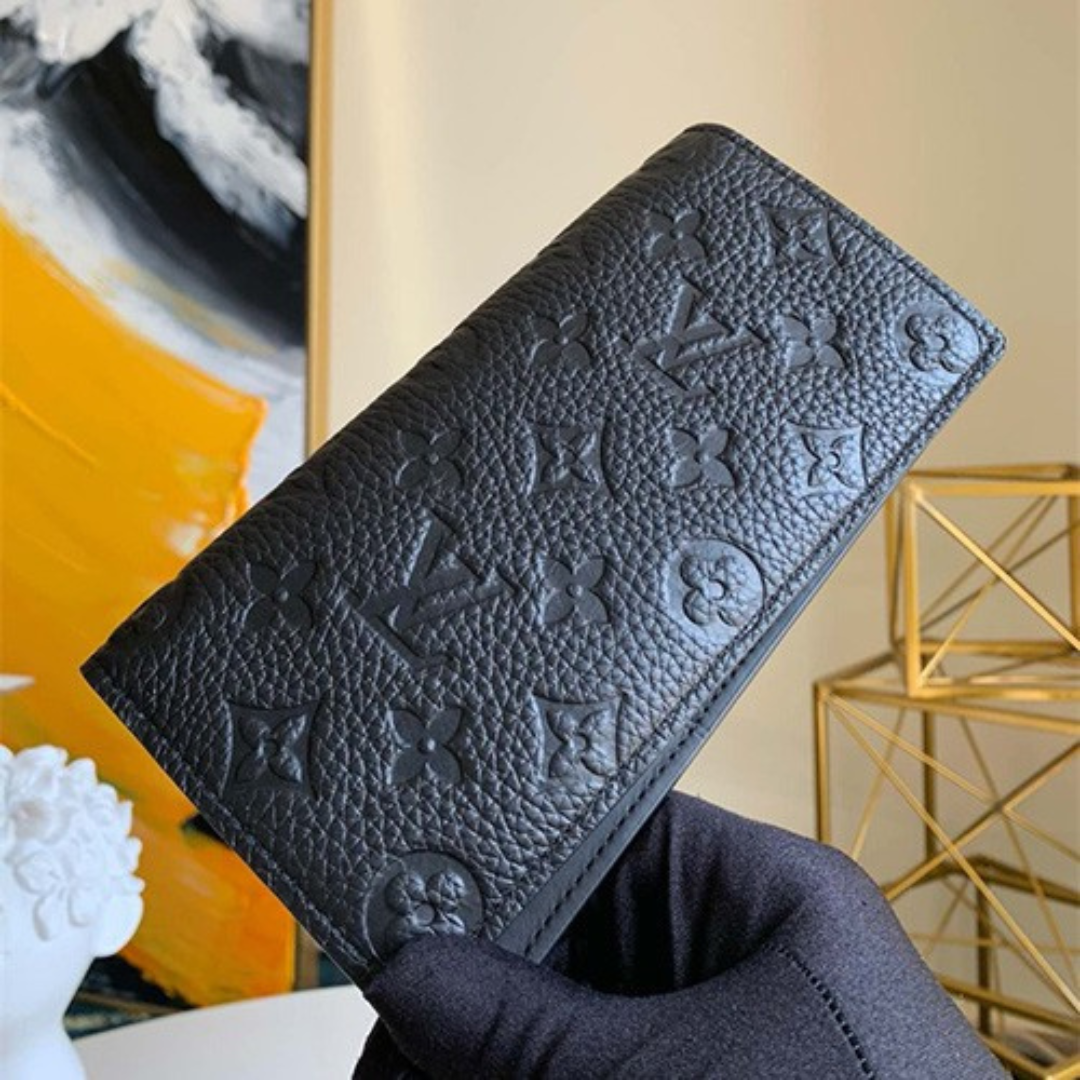 Designer LV Leather Men Long Wallet Black ( Made in Italy )