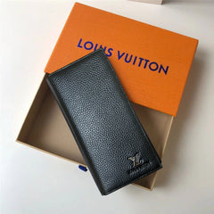 Designer LV Leather Men Long Wallet Textured Black (Made in Italy)