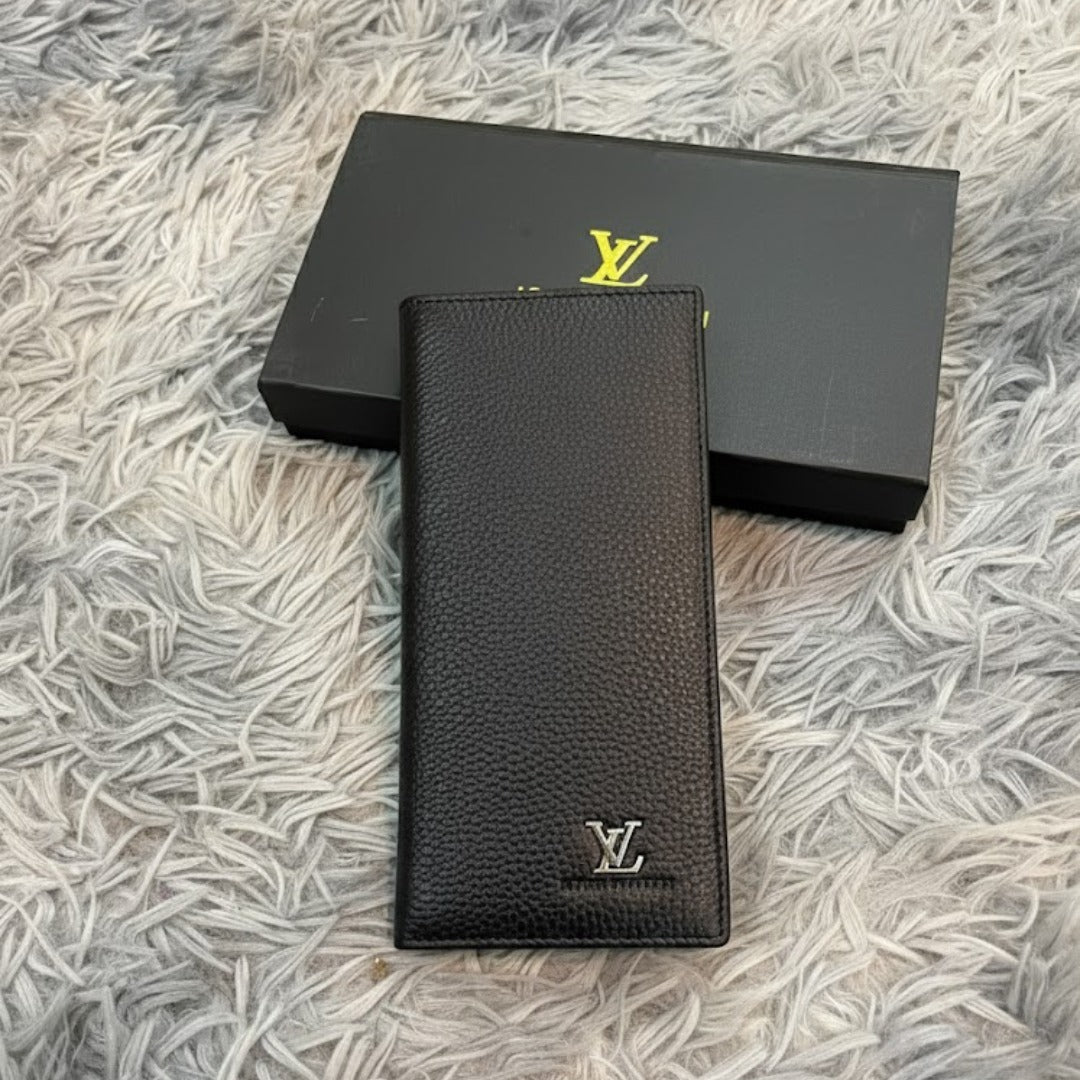 Designer LV Leather Men Long Wallet Textured Black (Made in Italy)