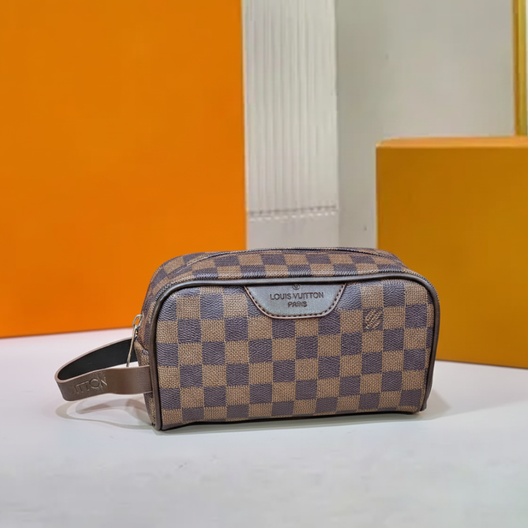 Designer LV Leather Toiletry Pouch Brown ( Made In USA )