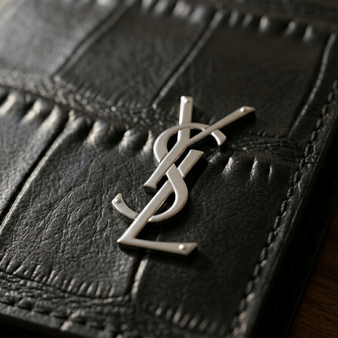 Designer YSL Leather Long Wallet Black
