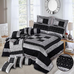 Develin 14 Pcs Silk Quilted & Embroidered Black Bedspread Set