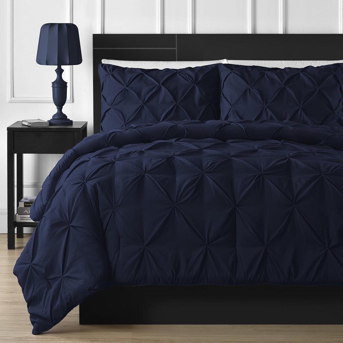 4 Pcs Diamond Navy Blue Duvet Set with Quilt and Pillow Covers