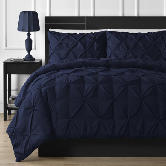 8 Pcs Diamond Navy Blue Bed Sheet Set with Quilt, Cushions and Pillow Covers 1600