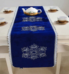 Dimwit 1 Pcs Embroidered Table Runner Blue