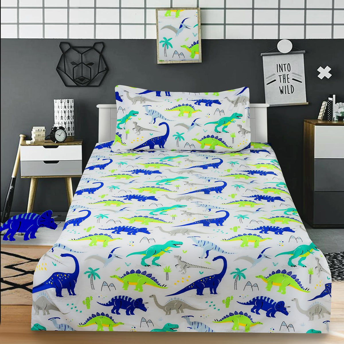 Dino Blue 2 Pcs Kids Bedding Set