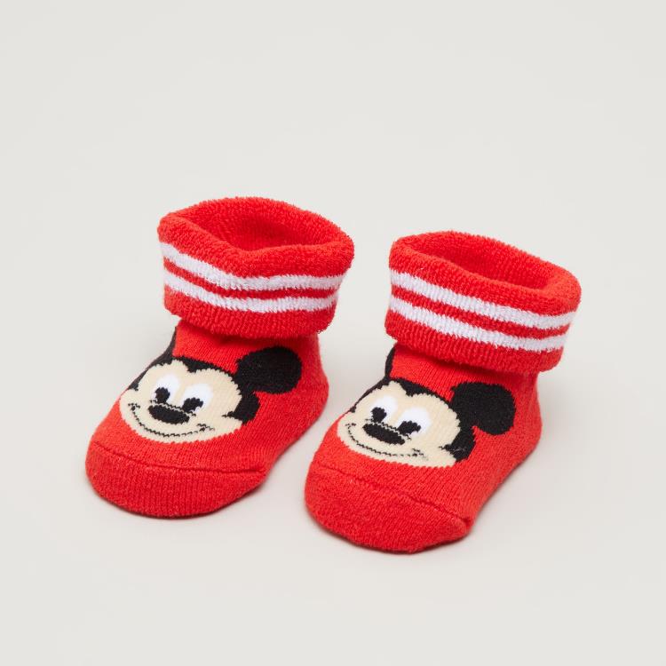 Disney Mickey Mouse Booties with Cuffed Hem Red