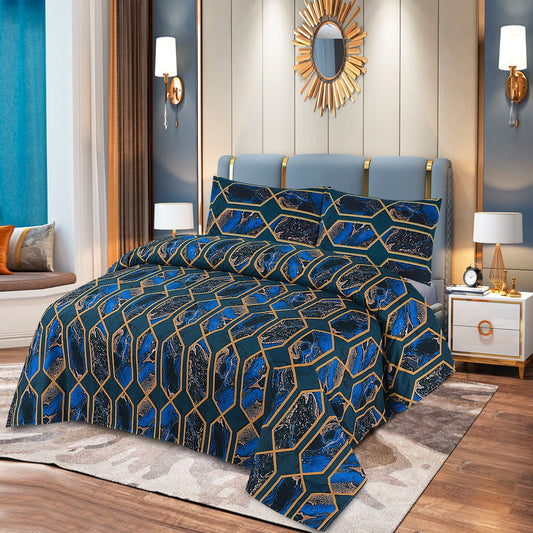 Dutra Blue 3 Pcs Bedding Set Gold 1600