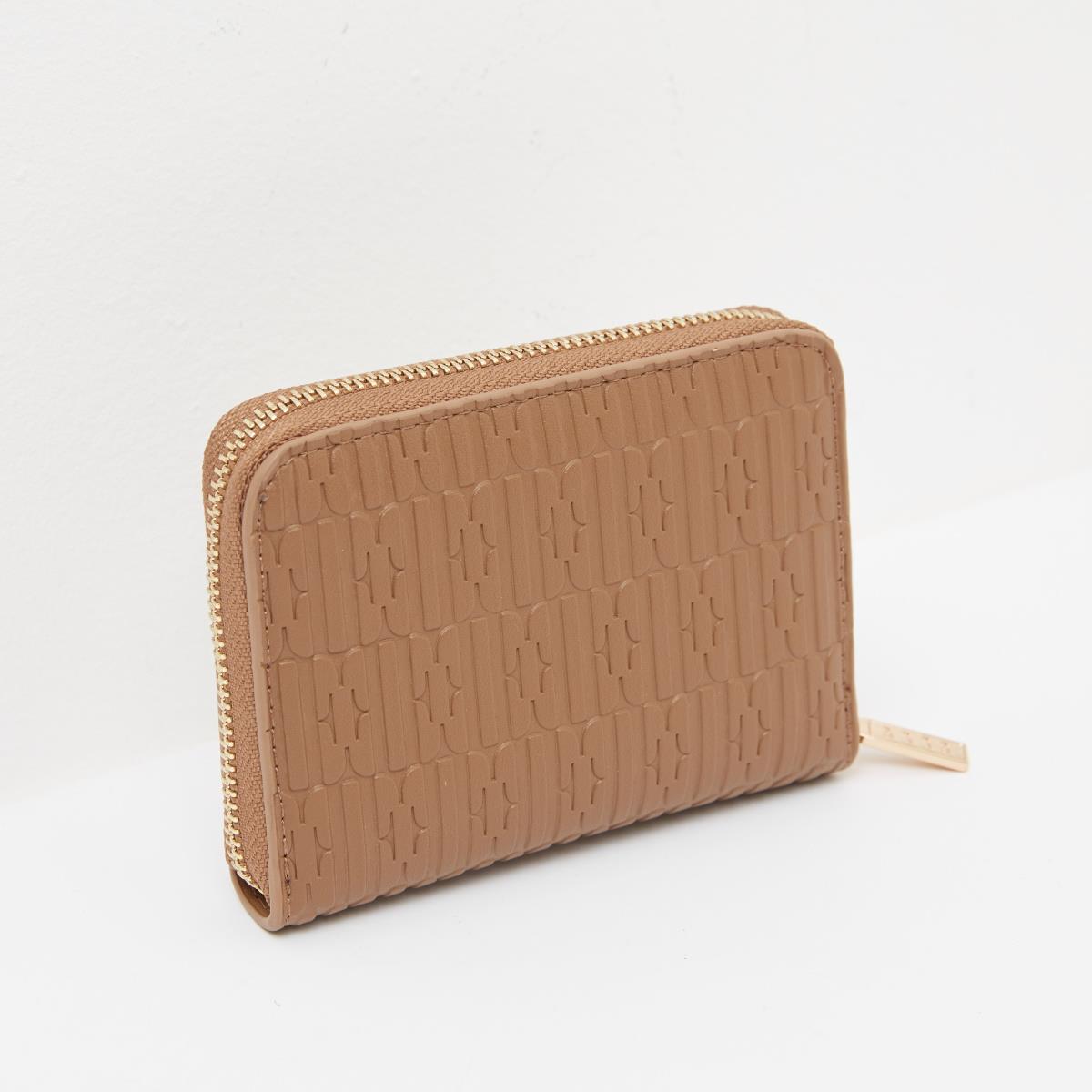 ELLE Textured Zip Around Wallet Beige