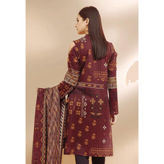 Edenrobe 3 Pcs Unstitched Printed Khaddar Suit Azure Maroon