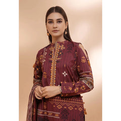 Edenrobe 3 Pcs Unstitched Printed Khaddar Suit Azure Maroon