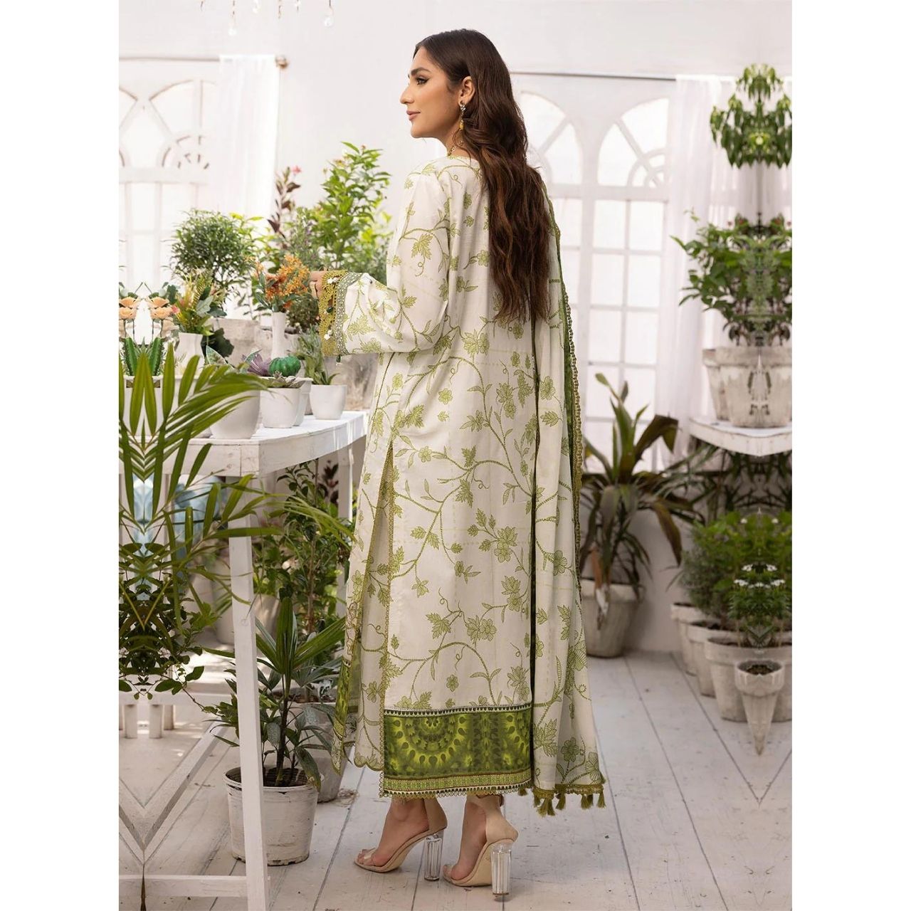 Eira 3 Pcs Embroidered Unstitched Suit Beige