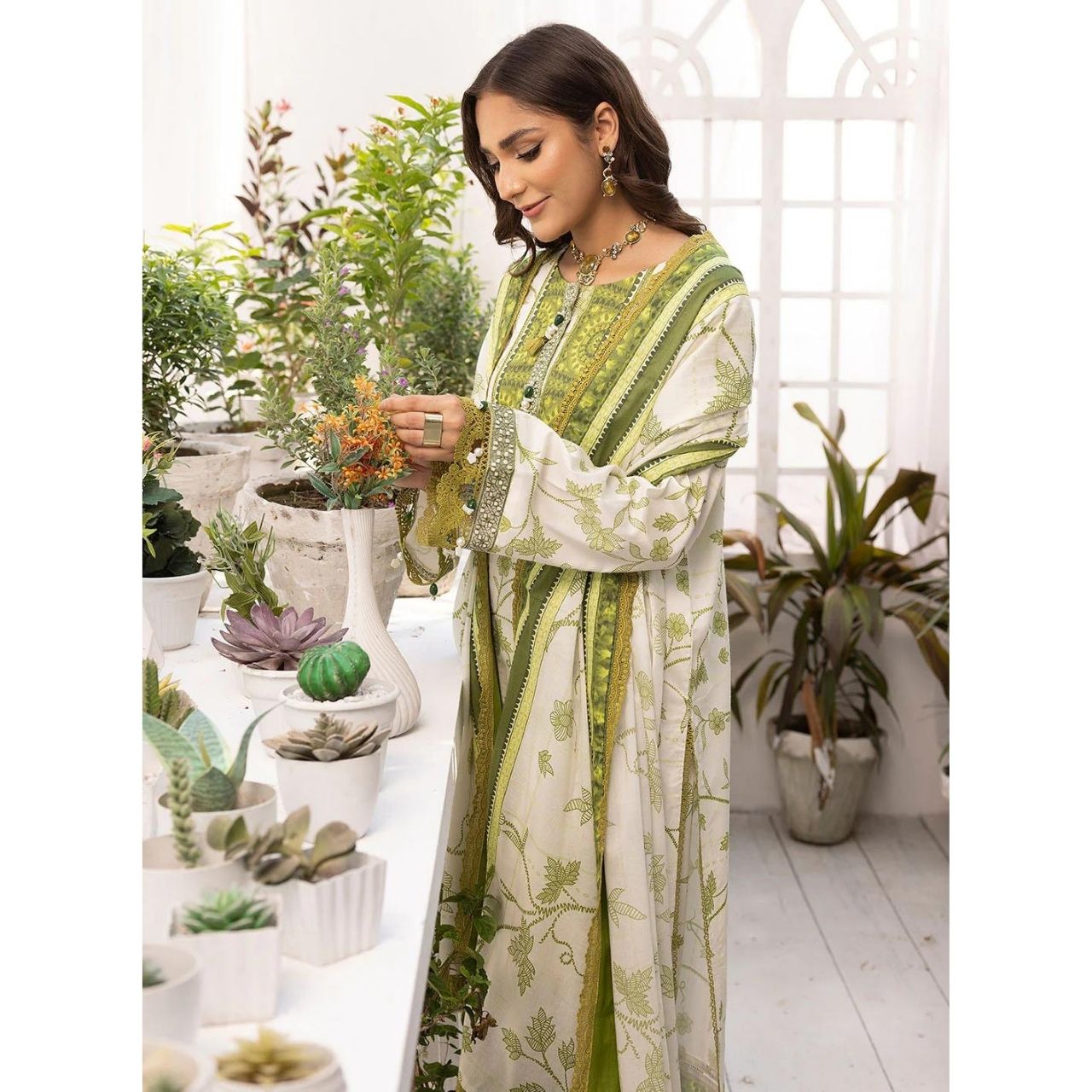 Eira 3 Pcs Embroidered Unstitched Suit Beige