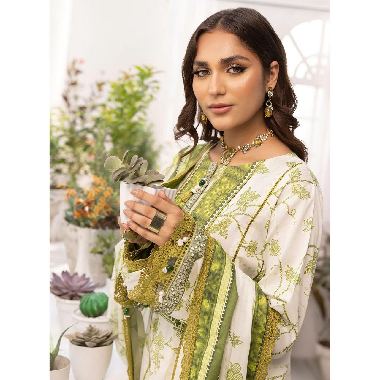 Eira 3 Pcs Embroidered Unstitched Suit Beige