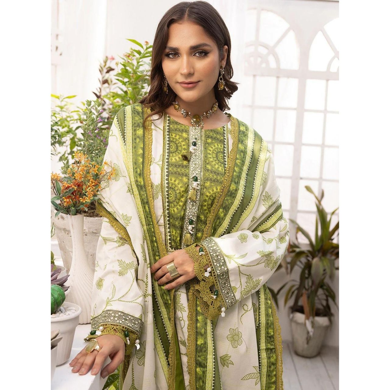 Eira 3 Pcs Embroidered Unstitched Suit Beige