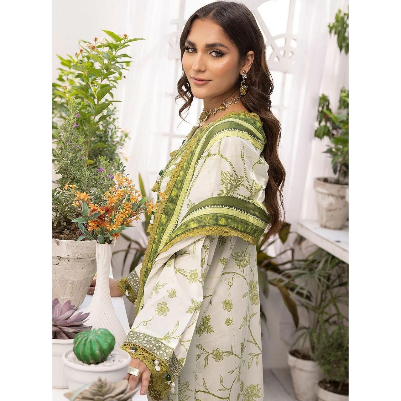 Eira 3 Pcs Embroidered Unstitched Suit Beige